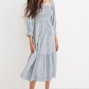 Lucie Elbow-Sleeve Smocked Midi Dress in Sunflower Field Size Small